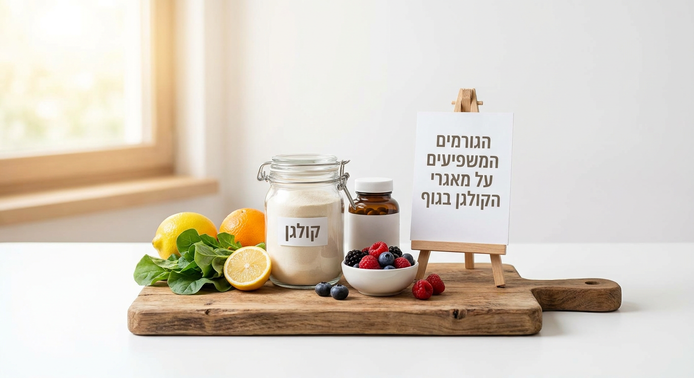 איור: הגורמים המשפיעים על מאגרי הקולגן בגוף - קולגן
